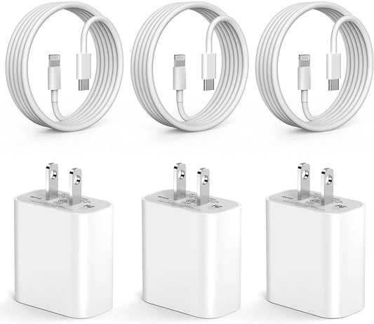 Iphone Fast Charger, 3 Pack [Apple Mfi Certified] 20W Type C Charger Block with 6FT USB C to Lightning Fast Charging Data Sync Cable Compatible for Iphone 14 13 12 11 Pro Max XS XR X (White）